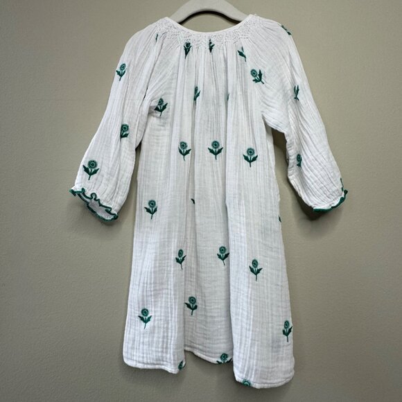 PINK CHICKEN Embroidered Cotton Ava Dress Girls 5 White & Green Boho Beach Cover - Picture 2 of 9